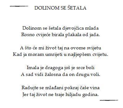 Tekst pjesme: Dolinom se šetala