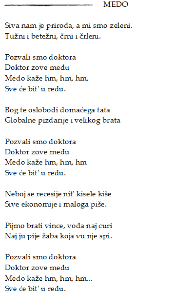 Tekst pjesme: Medo