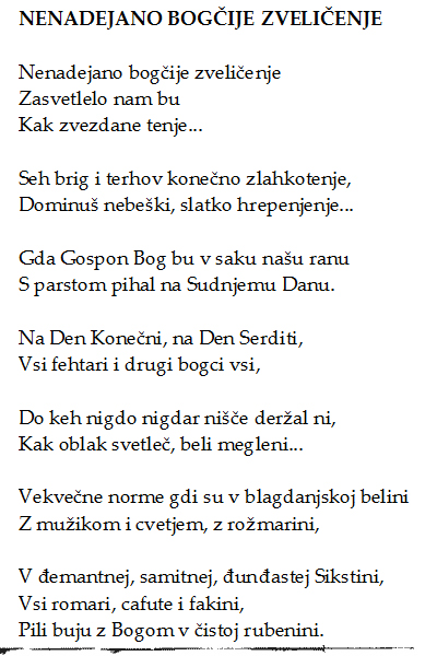 Tekst pjesme: Nenadejano bogčije zveličenje