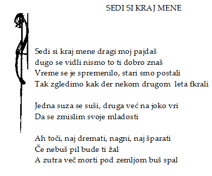 Tekst pjesme: Sedi si kraj mene
