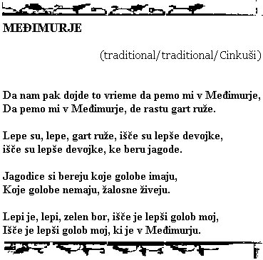 Tekst pjesme: Međimurje