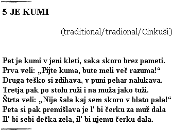 Tekst pjesme: Pet je kumi